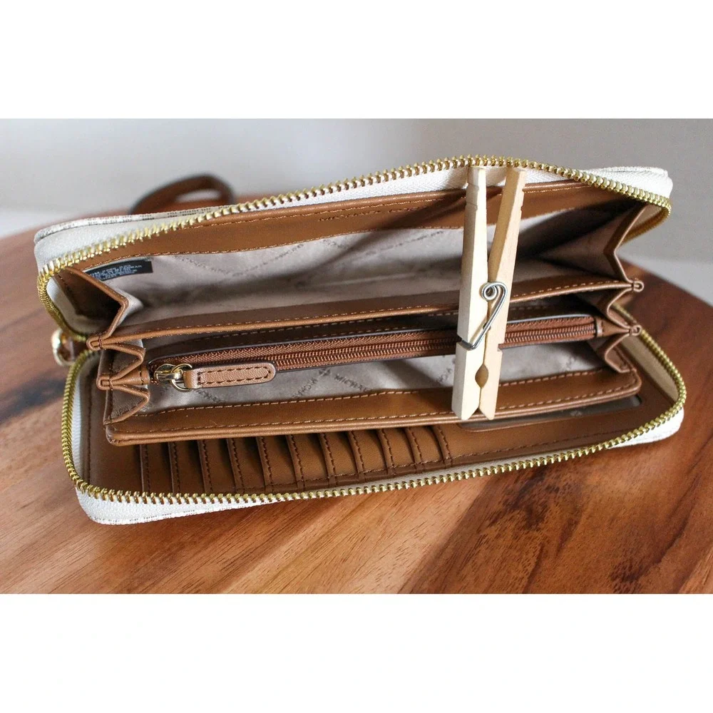 Michael Kors Jet Set Travel Wallet Brown MK Logo Zip Around Continental Wristlet